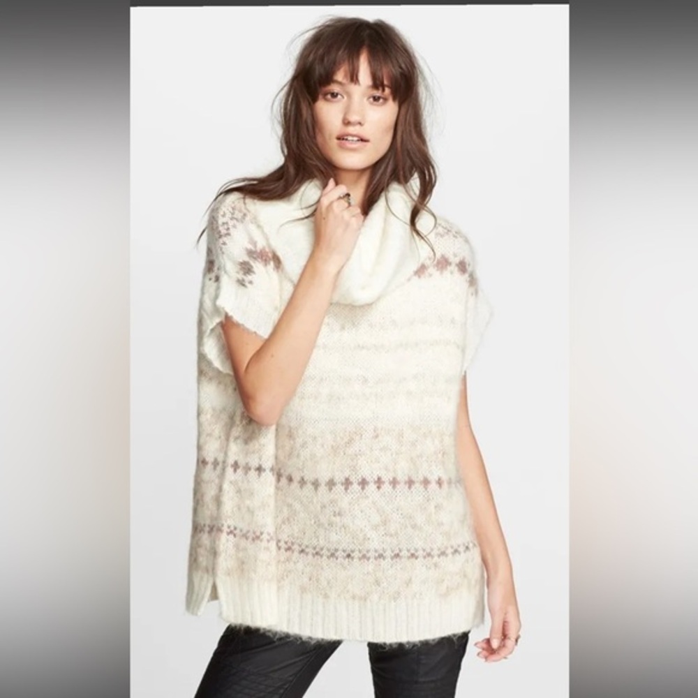NWOT!! Free People Fair Snow Bunny Fair Isle Cream Cowl Neck Sweater